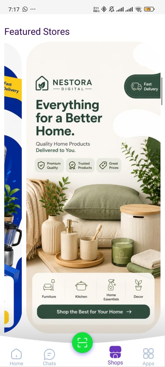 Nestora Digital storefront in the SuperApp Shops tab